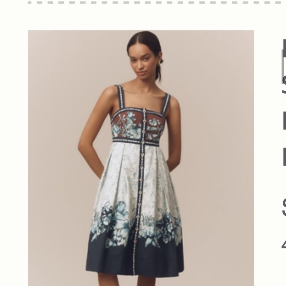 Maeve Blue and White Floral Midi Dress